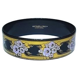 Michaela Frey Bracciale Smaltato Jugendstil Nero e Oro Multicolore