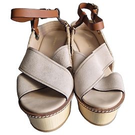 Hoss Intropia Sandales compensées Intropia en daim beige et cuir marron Marron Beige