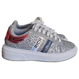 John Richmond Silver Sequin Sneakers Silvery Red Multiple colors
