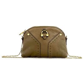 Bolsa de ombro Muse em couro com corrente Yves Saint Laurent Bege