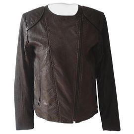 Autre Marque Jaqueta Biker Karma Koma de Couro de Píton Preta Preto