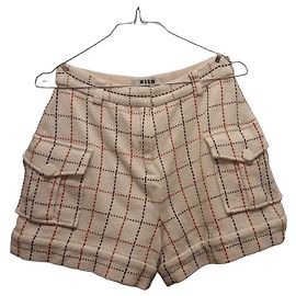 MSGM Shorts de tweed xadrez branco e vermelho Branco Vermelho Azul escuro