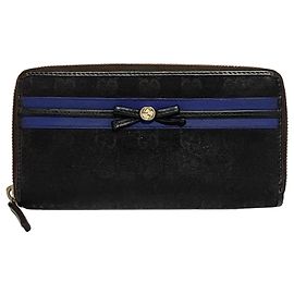 Gucci Monogram Canvas Zip-Around Wallet with Bow - Black Black