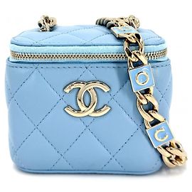Pochette Vanity Mini Matelassé da donna Chanel - Borsa a tracolla Blu chiaro