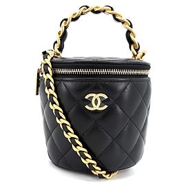 Chanel Matelassé Mini Vanity Pouch Shoulder Bag Black