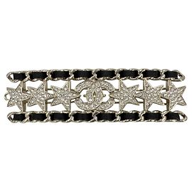 Chanel Gold Plated Leather Barrette Black Golden
