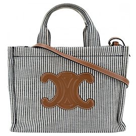 Céline Celine Women's Triomphe Small Cabas Thais Handbag White Navy blue