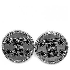 Chanel Silver Rhinestone Stud Earrings Silvery