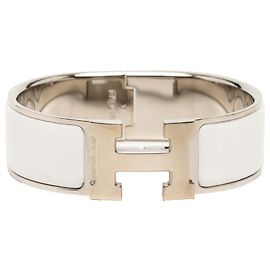 Pulsera Hermès White Wide Enamel Clic Clac H GM Blanco