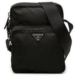 Borsa a tracolla Prada Black Tessuto Zip Top Nero