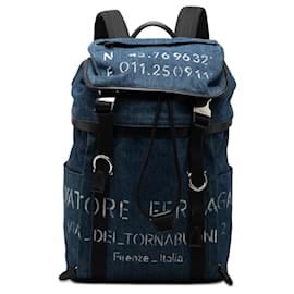 Salvatore Ferragamo Ferragamo Blue Printed Denim Backpack Blue