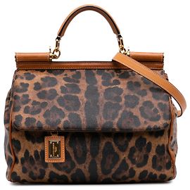 Sac Miss Sicily en toile enduite à imprimé léopard marron de Dolce & Gabbana, taille Large Marron