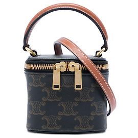 Céline Celine Vanity Case Mini Triomphe en toile enduite marron Marron Marron foncé