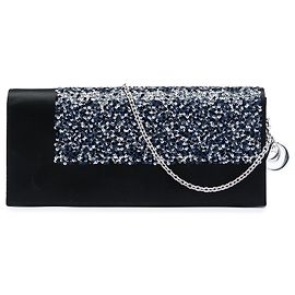 Dior Black Satin Sequin Clutch with Chain Black