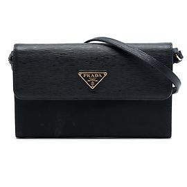Prada Black Vitello Move and Tessuto Wallet On Strap Black