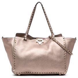 Borsa Valentino Gold Medium Metallic Leather Rockstud Trapeze D'oro