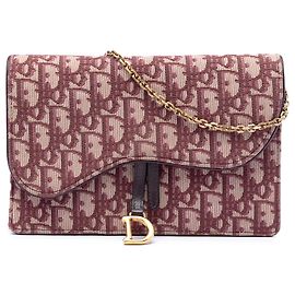 Carteira com corrente Saddle em canvas Oblique vermelho da Dior Vermelho Bordeaux