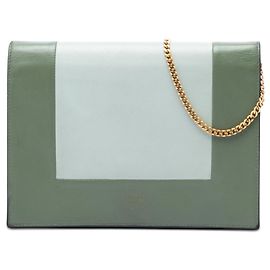 Céline Carteira de estrutura em couro bicolor verde Celine com corrente Verde Verde oliva