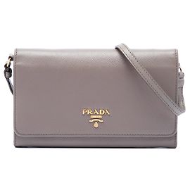Prada Brown Saffiano Wallet on Strap Brown Taupe