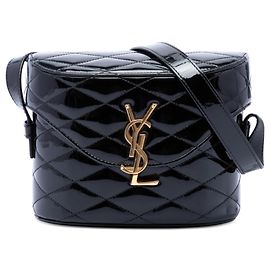 Borsa a tracolla June Box in vernice trapuntata nera Saint Laurent Nero