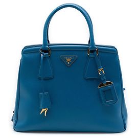 Prada Blue Saffiano Lux Parabole Tote Blue