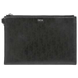 Dior Black Oblique Galaxy Clutch aus perforiertem Kalbsleder Schwarz