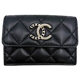 Chanel Black Rhinestone and Pearl Tri-fold Wallet Black