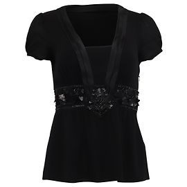 Camicetta a maniche corte in seta nera con decorazioni in paillettes Etro Nero