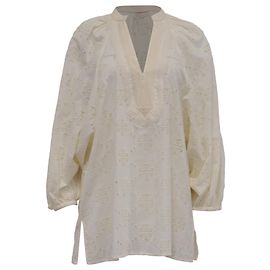 Blusa túnica de bordado Tory Burch en algodón crema Blanco Crudo