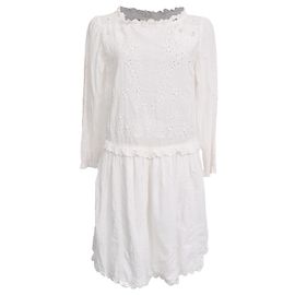 Zadig & Voltaire Besticktes Mini-Kleid aus weißer Baumwolle Weiß Roh