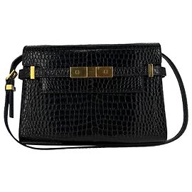 Bolsa de ombro Manhattan em couro preto com relevo de crocodilo Saint Laurent Preto