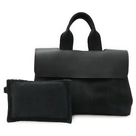 Hermès Valparaiso PM Toile Chevron Leather Handbag Black
