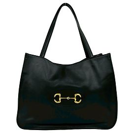 Gucci Horsebit 1955 Hardware Leather Tote Bag Black
