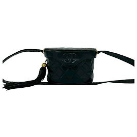Borsa a tracolla Chanel Vintage Coco Mark in agnello con nappa e nappa Nero