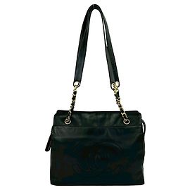 CHANEL Vintage Coco Mark Lambskin Chain Tote Bag Black