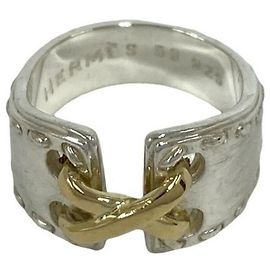 Hermès Hermes Mexico Band Ring Silvery Golden