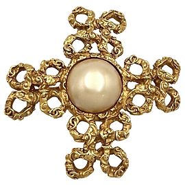 Chanel Brosche mit Kunstperlen-Akzenten Weiß Golden