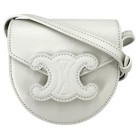Céline Bolsa de Ombro Celine Cuir Triomphe Mini Buzas Branco
