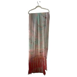 Roberto Cavalli Class Estola de Seda Estampado Marmolado con Flecos Rosa Multicolor Verde