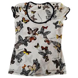 Camiseta Roberto Cavalli estampado de mariposas Blanco Multicolor