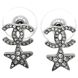 Pendientes Chanel Rhinestone Stud Plata