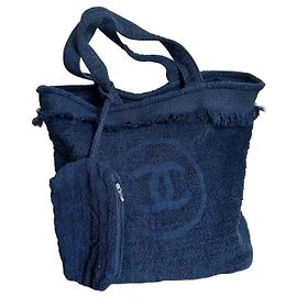 Chanel Borsa Tote in spugna blu navy con pochette Blu scuro