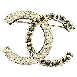 Spilla Chanel CC Logo Cristalli e Pelle Nero Gold hardware