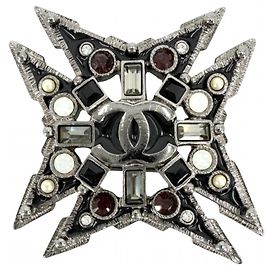 Broche Chanel preta com pérola artificial e strass Preto