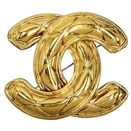 Broche Chanel Vintage Matelassé Or Doré