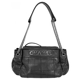 Chanel Black Leather Handbag - Chocolate Bar Design Black