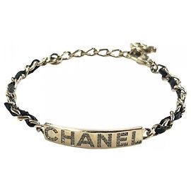 Pulseira Charm de couro preto Chanel Preto
