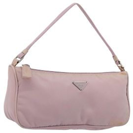 PRADA Accessory Pouch Nylon Pink Silver Auth 189497 Silvery Pink