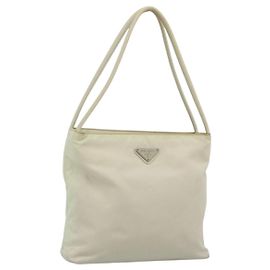 PRADA Tote Bag Nylon Ivory Silver Auth 189601 Silvery Cream