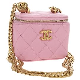 CHANEL Vanity Chain Shoulder Bag Caviar Skin Pink Gold CC Auth hk3887SAM Rose Doré